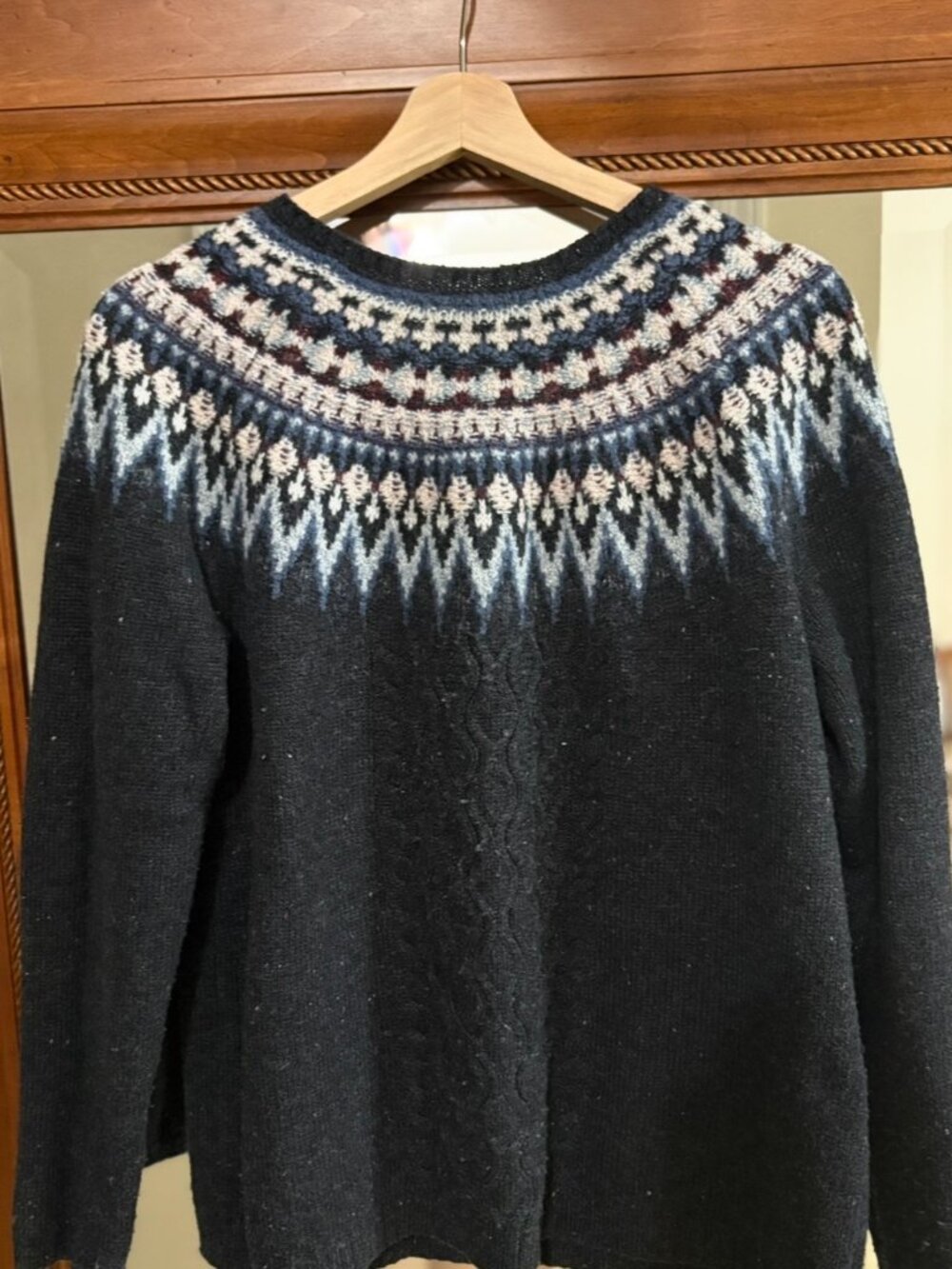 J.Jill Fair Isle Nordic Sweater Women’s M Navy Blue Cable Knit Pullover